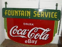 DRINK COCA COLA FOUNTAIN SERVICE GIANT PORCELAIN BUILDING SIGN 1930s