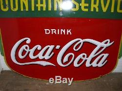 DRINK COCA COLA FOUNTAIN SERVICE GIANT PORCELAIN BUILDING SIGN 1930s