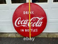 Drink COCA-COLA 48 Porcelain sign Coke Button Shape 1950'S VINTAGE Advertising