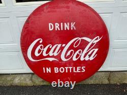 Drink COCA-COLA 48 Porcelain sign Coke Button Shape 1950'S VINTAGE Advertising