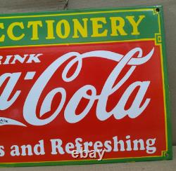 Drink Coca Cola Confectionery Porcelain Enamel Sign 24 X 14 Inches 1 sides