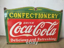 Drink Coca Cola Confectionery Porcelain Enamel Sign 27 x 18 Inches