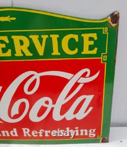 Drink Coca Cola Curb Service Porcelain Enamel Sign 27 x 18 Inches 1 Side