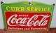 Drink Coca Cola Curb Service Porcelain Enamel Sign 27 x 18 Inches 1 Sided