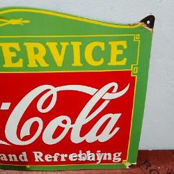 Drink Coca Cola Curb Service Porcelain Enamel Sign 27 x 18 Inches 1 Sided