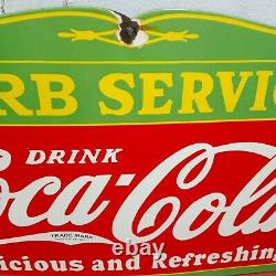 Drink Coca Cola Curb Service Porcelain Enamel Sign 27 x 18 Inches 1 Sided