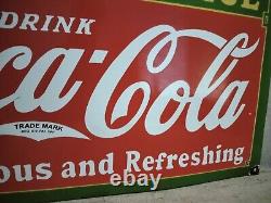 Drink Coca Cola Curb Service Porcelain Enamel Sign 27 x 18 Inches S/S