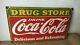 Drink Coca Cola Drug Store Porcelain Enamel Sign 24 x 14 Inches