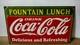 Drink Coca Cola Fountain Lunch Porcelain Enamel Sign 24 x 14 Inches