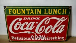 Drink Coca Cola Fountain Lunch Porcelain Enamel Sign 24 x 14 Inches