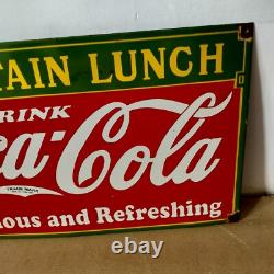 Drink Coca Cola Fountain Lunch Porcelain Enamel Sign 24 x 14 Inches