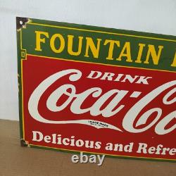 Drink Coca Cola Fountain Lunch Porcelain Enamel Sign 24 x 14 Inches