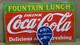 Drink Coca Cola Fountain Lunch Porcelain Enamel Sign 24 x 14 Inches 1 Sided