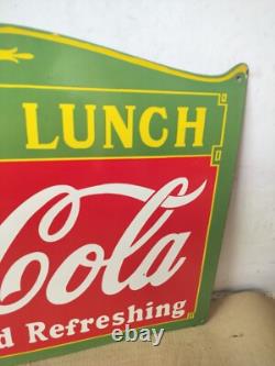 Drink Coca Cola Fountain Lunch Porcelain Enamel Sign 27 x 18 Inches