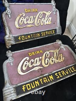 Drink Coca Cola Fountain Service Cast Iron Bench Sign 20 x 12 1/2