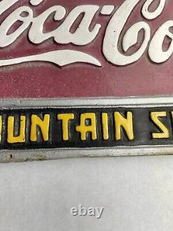 Drink Coca Cola Fountain Service Cast Iron Bench Sign 20 x 12.5