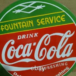 Drink Coca Cola Fountain Service Porcelain Enamel Sign 19.5 x 17 Inches 2 Sided