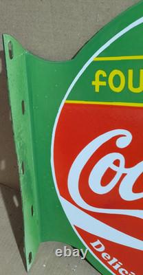 Drink Coca Cola Fountain Service Porcelain Enamel Sign 19.5 x 17 Inches 2 Sided