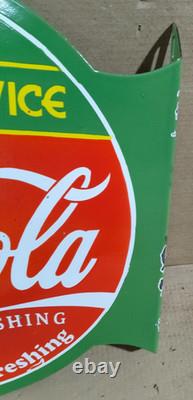 Drink Coca Cola Fountain Service Porcelain Enamel Sign 19.5 x 17 Inches 2 Sided