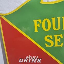 Drink Coca Cola Fountain Service Porcelain Enamel Sign 26 x 23 Inches 2 Sided