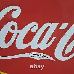 Drink Coca Cola Fountain Service Porcelain Enamel Sign 26 x 23 Inches 2 Sided