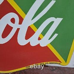 Drink Coca Cola Fountain Service Porcelain Enamel Sign 26 x 23 Inches 2 Sided