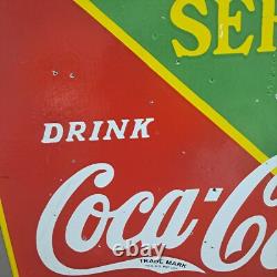 Drink Coca Cola Fountain Service Porcelain Enamel Sign 26 x 23 Inches 2 Sided
