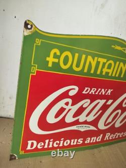 Drink Coca Cola Fountain Service Porcelain Enamel Sign 27 x 18 Inches