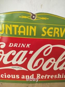 Drink Coca Cola Fountain Service Porcelain Enamel Sign 27 x 18 Inches
