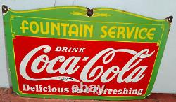 Drink Coca Cola Fountain Service Porcelain Enamel Sign 27 x 18 Inches 1 Sided
