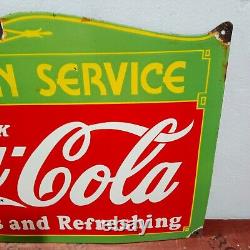 Drink Coca Cola Fountain Service Porcelain Enamel Sign 27 x 18 Inches 1 Sided