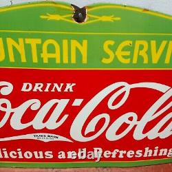 Drink Coca Cola Fountain Service Porcelain Enamel Sign 27 x 18 Inches 1 Sided
