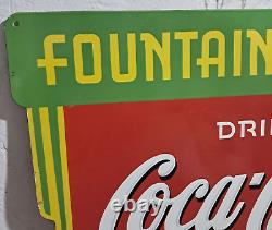 Drink Coca Cola Fountain Service Porcelain Enamel Sign 36 x 24 Inches 2 Side