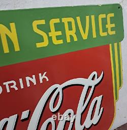 Drink Coca Cola Fountain Service Porcelain Enamel Sign 36 x 24 Inches 2 Side
