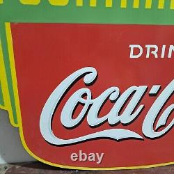 Drink Coca Cola Fountain Service Porcelain Enamel Sign 36 x 24 Inches 2 Side