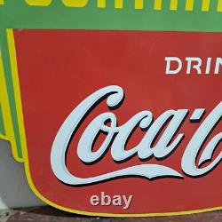 Drink Coca Cola Fountain Service Porcelain Enamel Sign 36 x 24 Inches 2 Side