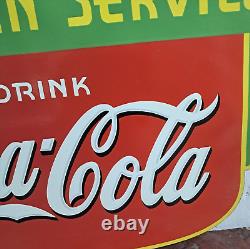 Drink Coca Cola Fountain Service Porcelain Enamel Sign 36 x 24 Inches 2 Side