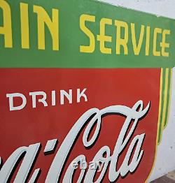 Drink Coca Cola Fountain Service Porcelain Enamel Sign 36 x 24 Inches 2 Side