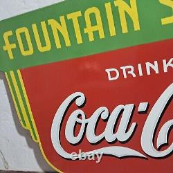 Drink Coca Cola Fountain Service Porcelain Enamel Sign 36 x 24 Inches 2 Side