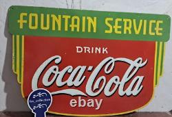 Drink Coca Cola Fountain Service Porcelain Enamel Sign 36 x 24 Inches 2 Side