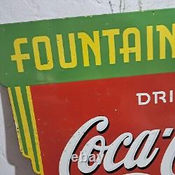 Drink Coca Cola Fountain Service Porcelain Enamel Sign 36 x 24 Inches 2 Side