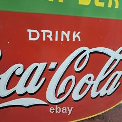Drink Coca Cola Fountain Service Porcelain Enamel Sign 36 x 24 Inches 2 Side