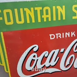 Drink Coca Cola Fountain Service Porcelain Enamel Sign 36 x 24 Inches 2 Side