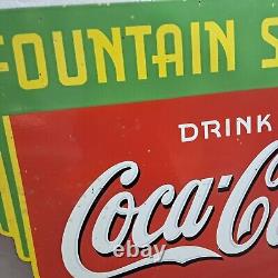 Drink Coca Cola Fountain Service Porcelain Enamel Sign 36 x 24 Inches 2 Side