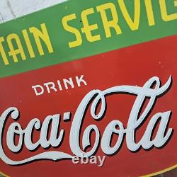 Drink Coca Cola Fountain Service Porcelain Enamel Sign 36 x 24 Inches 2 Side