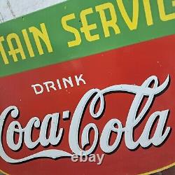 Drink Coca Cola Fountain Service Porcelain Enamel Sign 36 x 24 Inches 2 Side