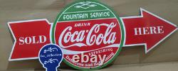 Drink Coca Cola Fountain Service Porcelain Enamel Sign 40 x 16.5 Inches 1 Sided