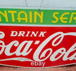 Drink Coca Cola Fountain service Porcelain Enamel Sign 27.5 x 14 Inches 1 Sided