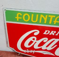 Drink Coca Cola Fountain service Porcelain Enamel Sign 27.5 x 14 Inches 1 Sided