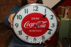 Drink Coca Cola In Bottles Soda Pop 15 Lighted Metal Clock Sign